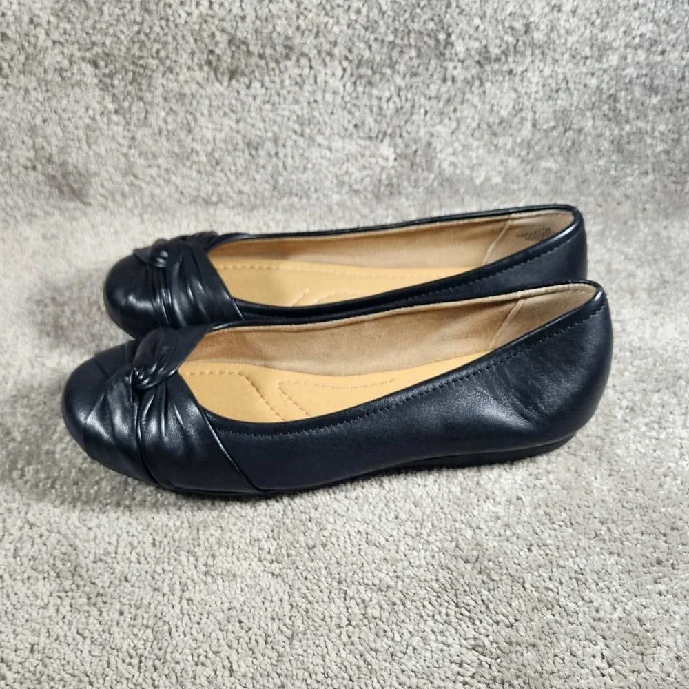 Earth Jacci Ballet Flats Black Leather Knotted Twist Comfort Womens 7